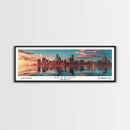 Detroit Michigan Panoramic Painting, Mid Century Modern Framed Canvas Print, Retro Pop Art Travel Poster, City Wall Decor, Home Art