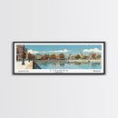 Fishers Indiana Panoramic Painting, Mid Century Modern Framed Canvas Print, Retro Pop Art Travel Poster, Home Wall Decor