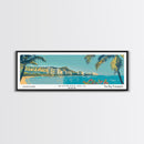 Honolulu Hawaii Panoramic Painting, Mid Century Modern Framed Canvas Print, Retro Pop Art Travel Poster, Home Wall Decor