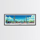 Scottsdale Arizona Panoramic Painting, Mid Century Modern Framed Canvas Print, Retro Pop Art Travel Poster, Wall Hanging for Home Decor