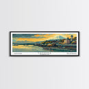 Tacoma Washington Panoramic Painting, Mid Century Modern Framed Canvas Print, Retro Pop Art Travel Poster, Wall Hanging for Home Decor