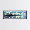 Wilmington North Carolina Panoramic Wall Art, Mid Century Modern Framed Canvas Print, Retro Pop Art Travel Poster, City Art, Home Decoration