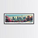 Los Angeles California Mid Century Modern Framed Canvas Print, Retro Pop Art Travel Poster, Home Decor, City Art, Panoramic Painting