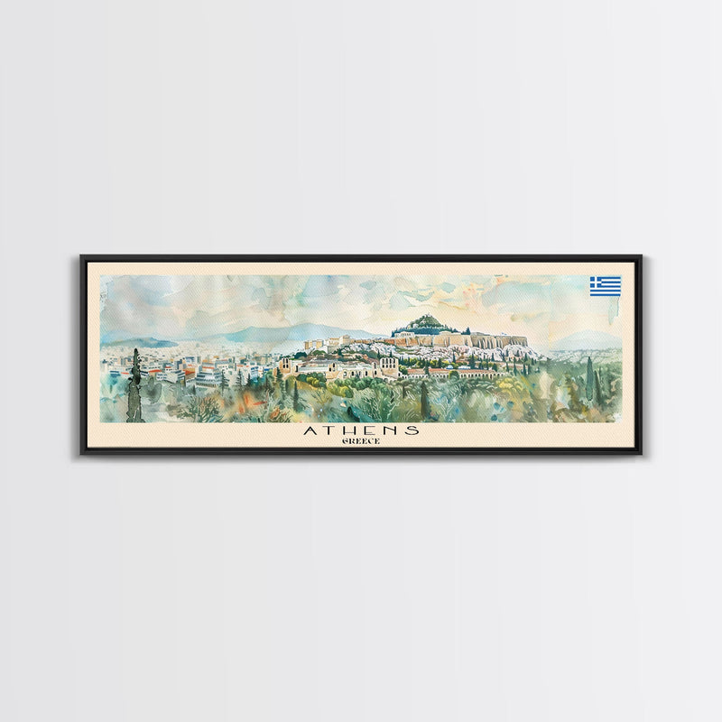 Athens Greece Travel Art, City Art, Framed Canvas Print or Metal Wall Art, Europe Travel Poster, Panoramic Wall Art, Extra Wide Wall Art