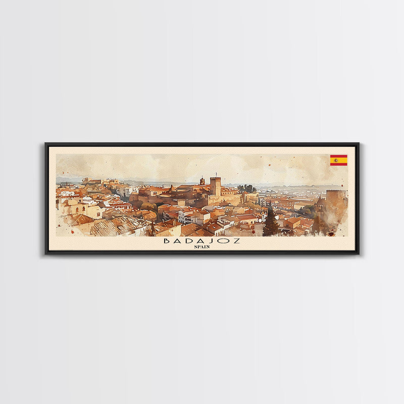 Badajoz Spain Wall Art, Panoramic Travel Poster, Panoramic Framed Canvas Print, City Wall Art, Wall Hanging Home Decor, Travel Art