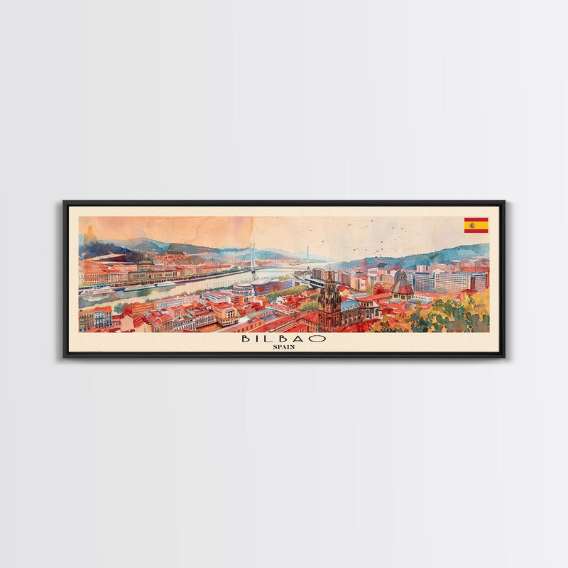 Bilbao Spain Wall Art, Panoramic Travel Poster, Panoramic Framed Canvas Print, City Wall Art, Wall Hanging Home Decor, Travel Art