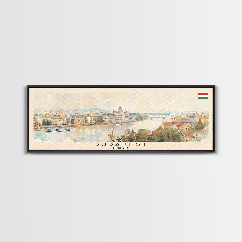 Budapest Hungary Travel Art, City Art, Framed Canvas Print or Metal Wall Art, Europe Travel Poster, Panoramic Wall Art, Extra Wide Wall Art