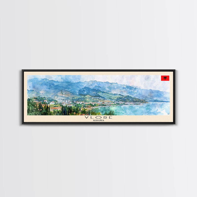 Vlore Albania Travel Art, City Art, Framed Canvas Print or Metal Wall Art, Europe Travel Poster, Panoramic Wall Art, Extra Wide Wall Art