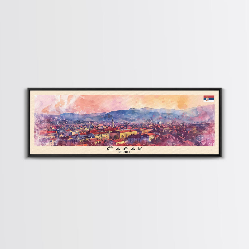 ÄŒaÄak Serbia Wall Art, Panoramic Travel Poster, Panoramic Framed Canvas Print, City Wall Art, Wall Hanging Home Decor, Travel Art