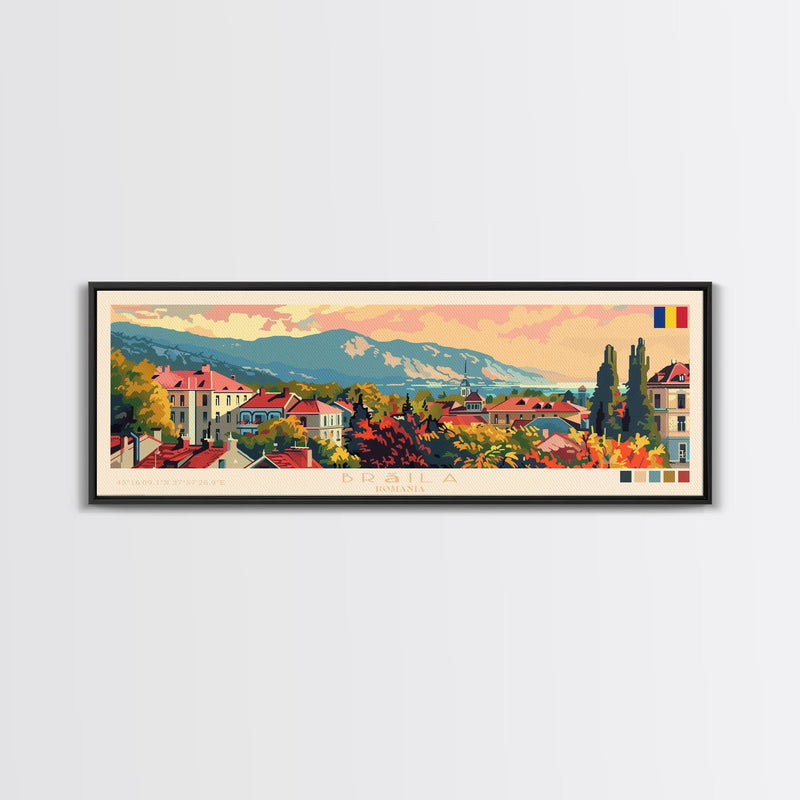 Braila Romania Travel Art, City Art, Framed Canvas Print or Metal Wall Art, Europe Travel Poster, Panoramic Wall Art, Extra Wide Wall Art