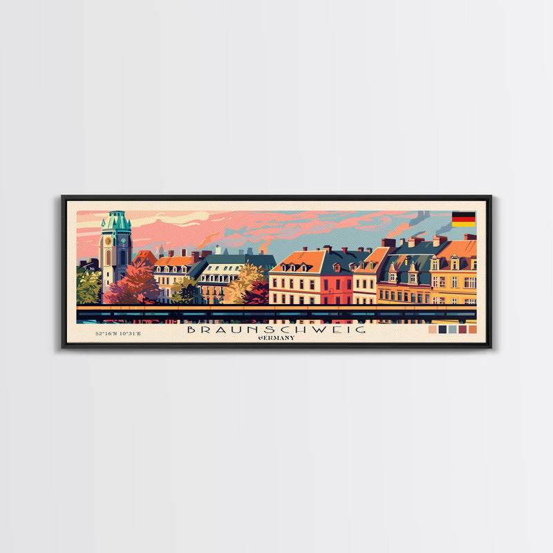 Braunschweig Germany Travel Art, City Art, Framed Canvas Print or Metal Wall Art, Europe Travel Poster, Panoramic Wall Art, Extra Wide Wall Art