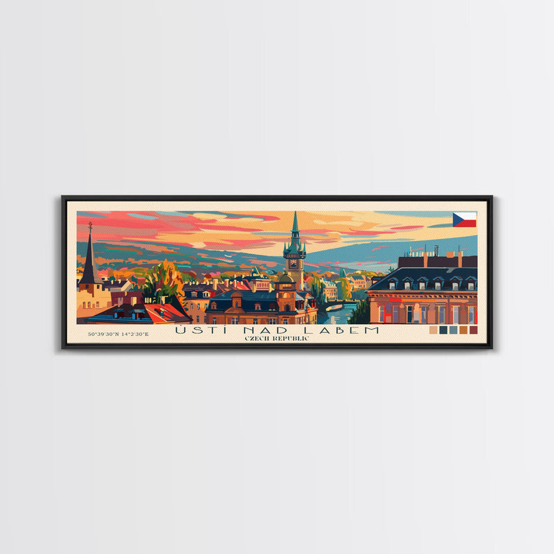 ÃšstÃ nad Labem Czech Republic Wall Art, Panoramic Travel Poster, Panoramic Framed Canvas Print, City Wall Art, Wall Hanging Home Decor, Travel Art