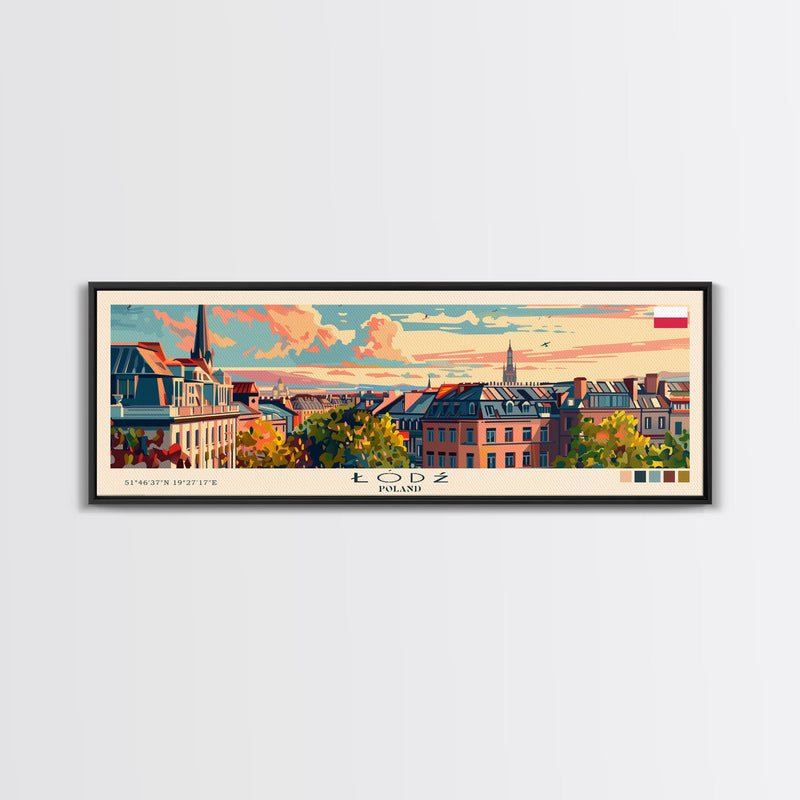 ÅÃ³dÅº Poland Art, City Art, Framed Canvas Print or Metal Wall Art, Europe Travel Poster, Panoramic Wall Art, Extra Wide Wall Art