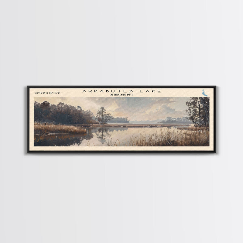 Arkabutla Lake Mississippi Panoramic Framed Canvas Print, Lake House Decor, Rustic Art, Travel Poster, Scenic View, Nature Wall Art