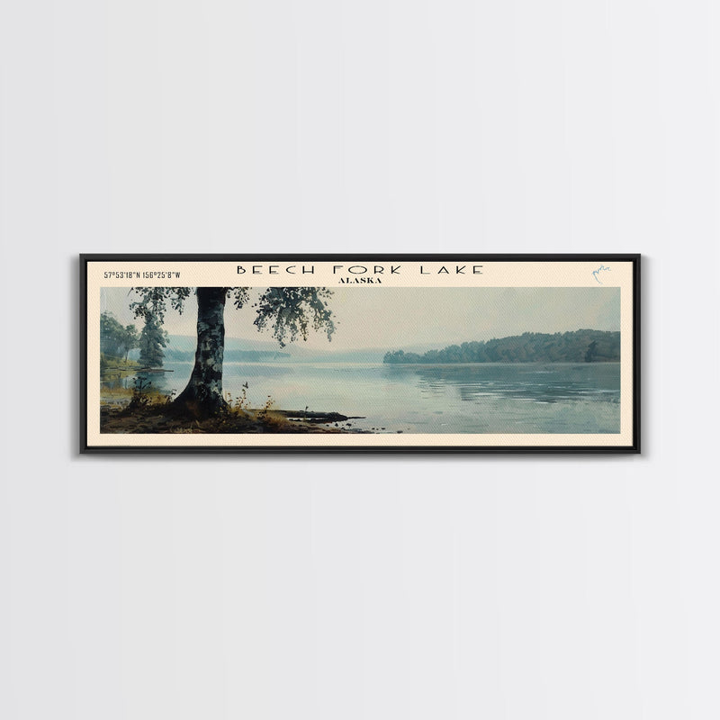 Beech Fork Lake West Virginia Framed Canvas Print, Panoramic Lake House Art, Scenic Painting, Travel Poster, Rustic Decor, Nature Scene