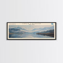 Chila Lagoon Framed Canvas Print, Panoramic Lake House Decor, Wide Wall Art, Travel Poster, Rustic Lake Painting, Home Decor