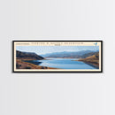 Martre R Gomez Reservoir Framed Canvas Print, Lake House Decor, Panoramic Wall Art, Travel Poster, Scenic Landscape Painting, Contemporary Art
