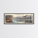 Olney Pond Rhode Island Framed Canvas Print, Lake House Decor, Panoramic Wall Art, Travel Poster, Landscape Painting, Bedroom Decor