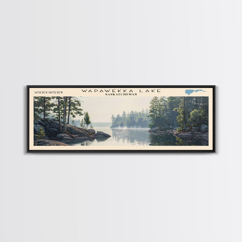 Wapawekka Lake Panoramic Wall Art, Framed Canvas Print, Lake House Decor, Travel Poster, Serene Landscape, Home Decor