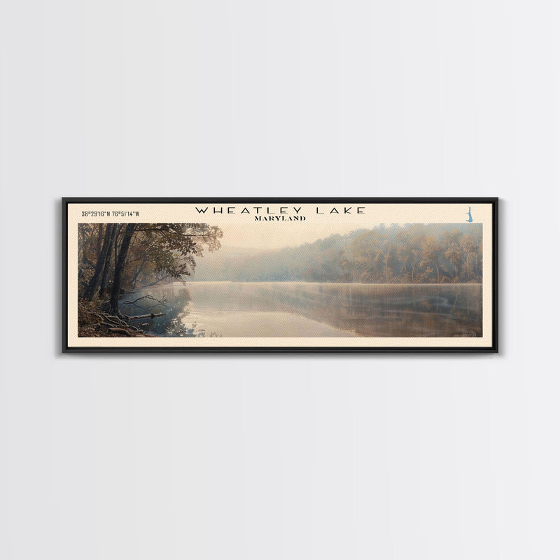 Wheatley Lake Maryland Panoramic Wall Art, Framed Canvas Print, Lake House Decor, Travel Poster, Serene Landscape, Home Decor