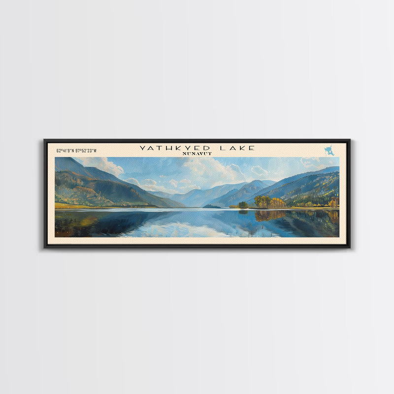 Yathkyed Lake Panoramic Wall Art, Framed Canvas Print, Lake House Decor, Travel Poster, Serene Landscape, Home Art