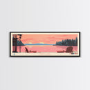 Badin Lake North Carolina Framed Canvas Print, Panoramic Wall Art, Midcentury Modern, Pop Art, Travel Poster, Scenic Bedroom Art