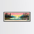Black Lake Southwest Alaska Framed Canvas Print, Panoramic Travel Poster, Midcentury Modern Wall Art, Pop Art, Nature Bedroom Decor, Scenic Lake House Art