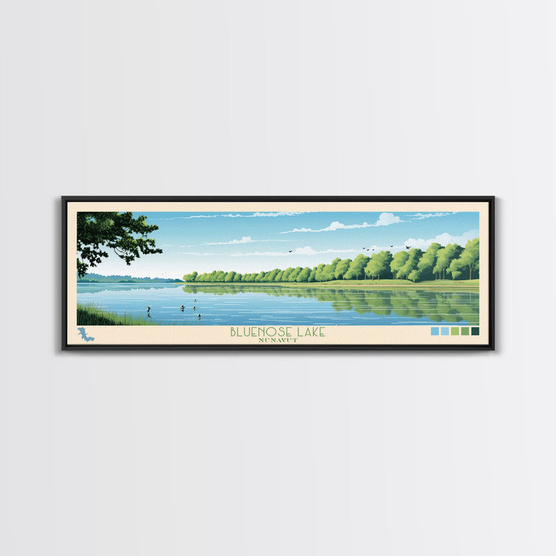 Blue Springs Lake Missouri Framed Canvas Print, Panoramic Wall Art, Midcentury Modern, Pop Art, Travel Poster, Scenic Living Room Art, Lake House Decor