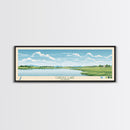 Carter Lake Nebraska Framed Canvas Print, Midcentury Modern Panoramic Wall Art, Living Room Decor, Pop Art, Travel Poster Art, Scenic Nature Painting, Lake House Decor
