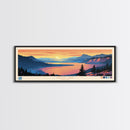 Crater Lake Oregon Framed Canvas Print, Pop Art Panoramic Travel Poster, Midcentury Modern, Wall Art, Scenic Nature Painting, Bedroom Decor, Living Room Art