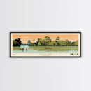 Cross Lake Louisiana Framed Canvas Print, Midcentury Modern Panoramic Wall Art, Living Room Decor, Pop Art, Travel Poster Art, Scenic Nature Painting, Lake House Decor