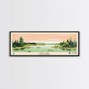 Davy Lake Saskatchewan Framed Canvas Print, Midcentury Modern Panoramic Wall Art, Living Room Decor, Pop Art, Travel Poster Art, Scenic Nature Painting