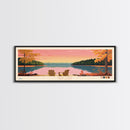 Deal Lake New Jersey Framed Canvas Print, Midcentury Modern Panoramic Wall Art, Living Room Decor, Pop Art, Travel Poster Art, Scenic Nature Painting