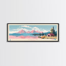 Jackson Lake Wyoming Framed Canvas Print, Panoramic Wall Art, Midcentury Modern, Pop Art, Bedroom Decor, Travel Poster, Nature Decor