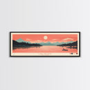 Lake George New York Framed Canvas Print, Panoramic Art, Midcentury Modern, Pop Art, Living Room Wall Art, Travel Poster, Lake House Decor