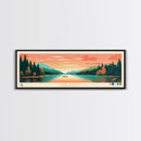 Lake Wyola, Massachusetts Panoramic Wall Art Framed Canvas Print, Midcentury Modern, Pop Art, Home Decor, Travel Poster, Bedroom Art