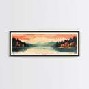 Megunticook Lake, Maine Panoramic Wall Art Framed Canvas Print, Midcentury Modern, Pop Art, Home Decor, Travel Poster, Living Room Art
