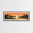 Tathlina Lake, Northwest Territories Framed Canvas Print, Lake House Art, Midcentury Modern Decor, Pop Art, Travel Poster, Wall Art