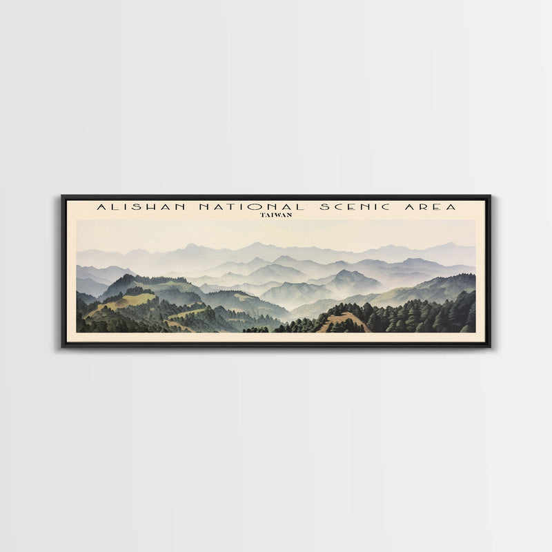 Alishan National Scenic Area Travel Poster Print, Framed Canvas Print, Taiwan Travel Art, Wood Framed Art, Wall Hanging, Home Decor