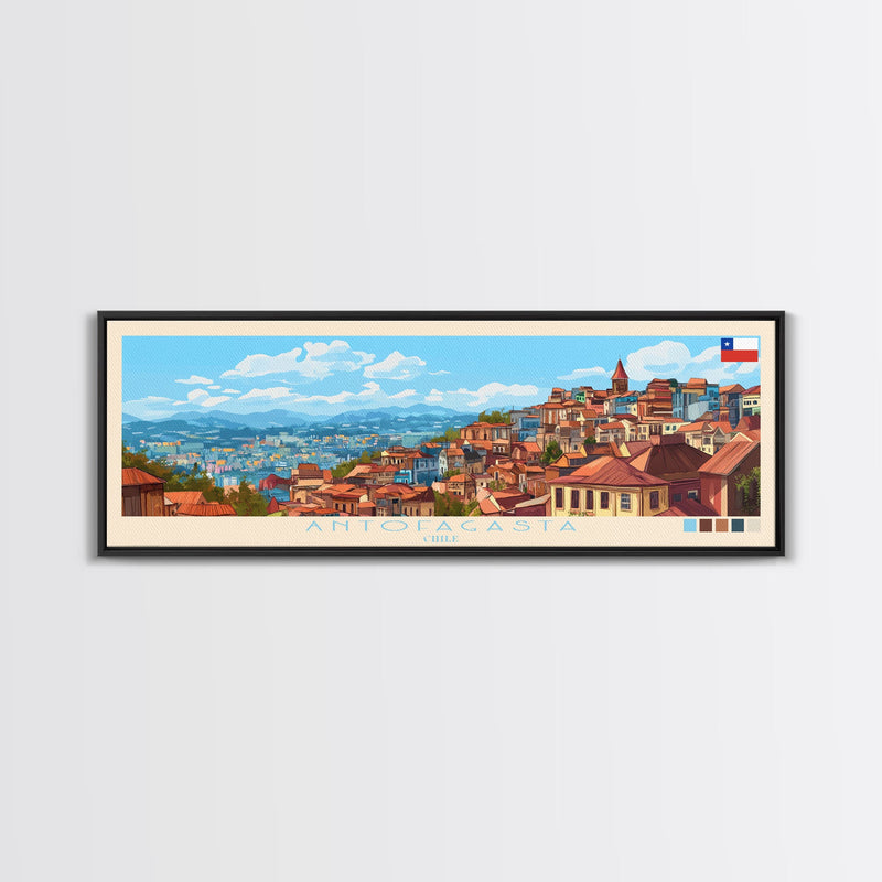 Antofagasta, Chile Panoramic Travel Poster Canvas Print, Antofagasta, Chile Painting, Chile Art, Antofagasta Travel Art, Guest Room Painting