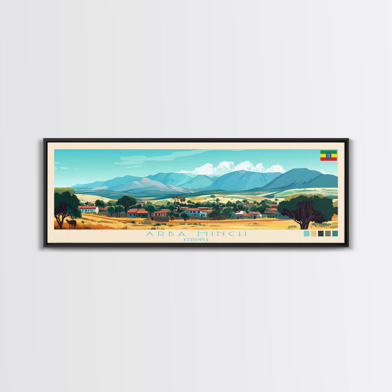 Arba Minch, Ethiopia Panoramic Travel Poster Canvas Print, Arba Minch, Ethiopia Painting, Ethiopia Art, Arba Minch Travel Art, Living Room Painting