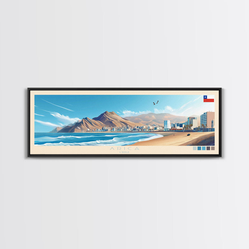 Arica, Chile Travel Poster Panoramic Canvas Print, Arica, Chile Painting, Chile Art, Arica Travel Art, Guest Room Painting