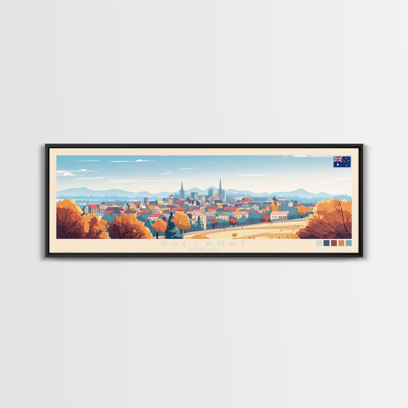 Ballarat, Australia Panoramic Travel Poster Canvas Print, Ballarat, Australia Painting, Australia Art, Ballarat Travel Art, Living Room Painting