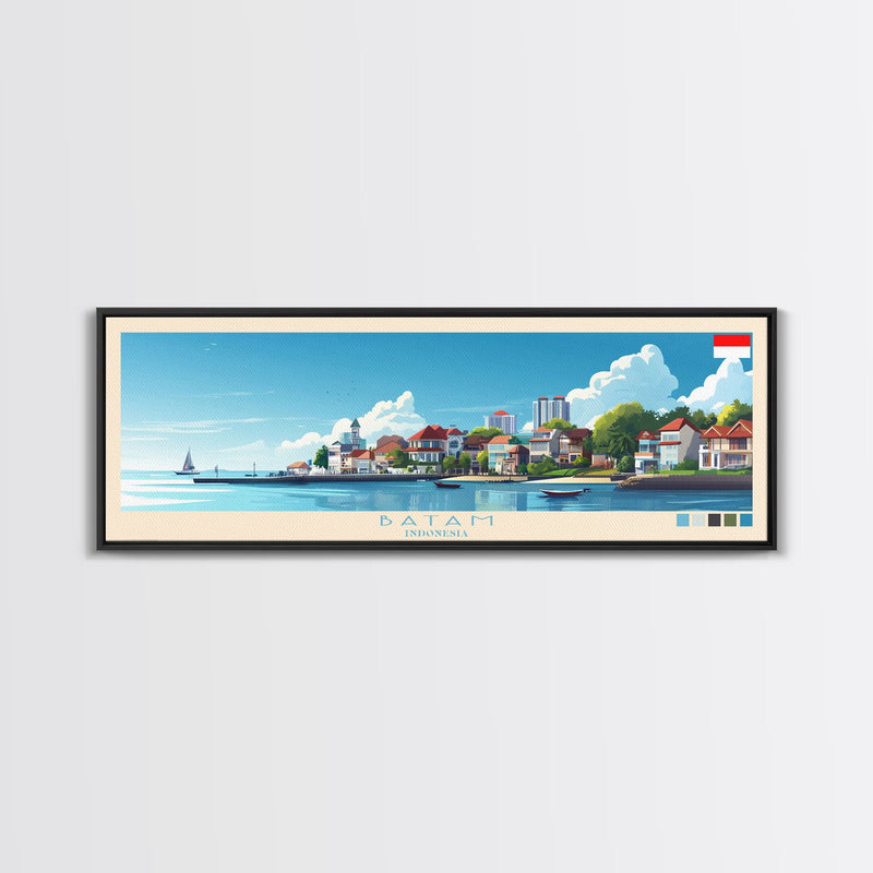 Batam, Indonesia Panoramic Travel Poster Canvas Print, Batam, Indonesia Painting, Indonesia Art, Batam Travel Art, Guest Room Painting