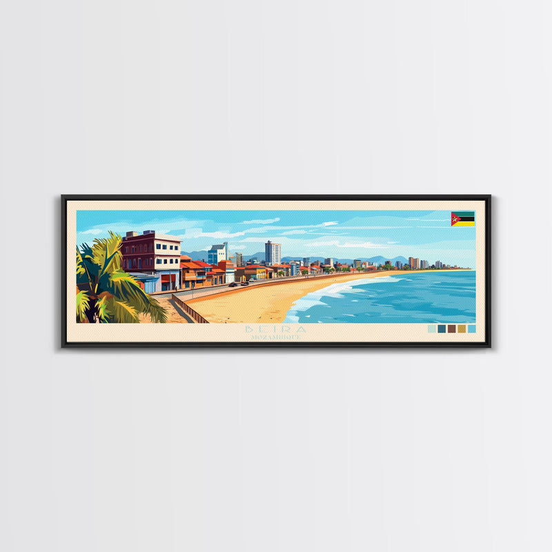 Beira, Mozambique Panoramic Travel Poster Canvas Print, Beira, Mozambique Painting, Mozambique Art, Beira Travel Art, Living Room Painting