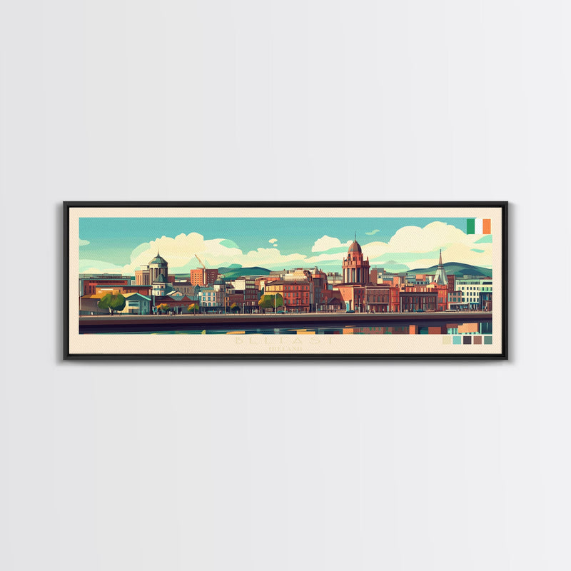 Belfast, Ireland Travel Poster Panoramic Canvas Print, Belfast, Ireland Painting, Ireland Art, Belfast Travel Art, Guest Room Painting