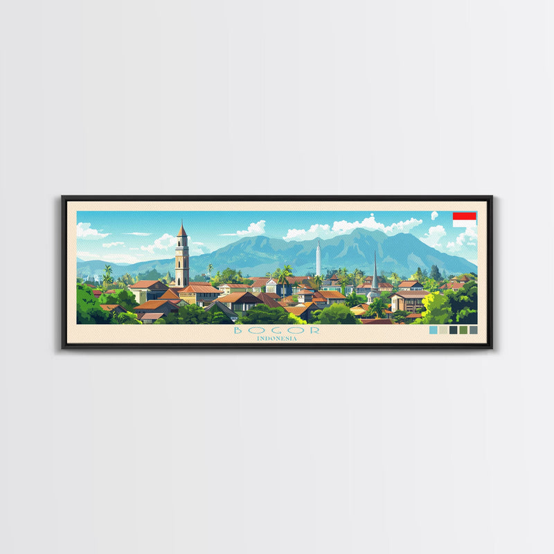 Bogor, Indonesia Panoramic Travel Poster Canvas Print, Bogor, Indonesia Painting, Indonesia Art, Bogor Travel Art, Living Room Painting