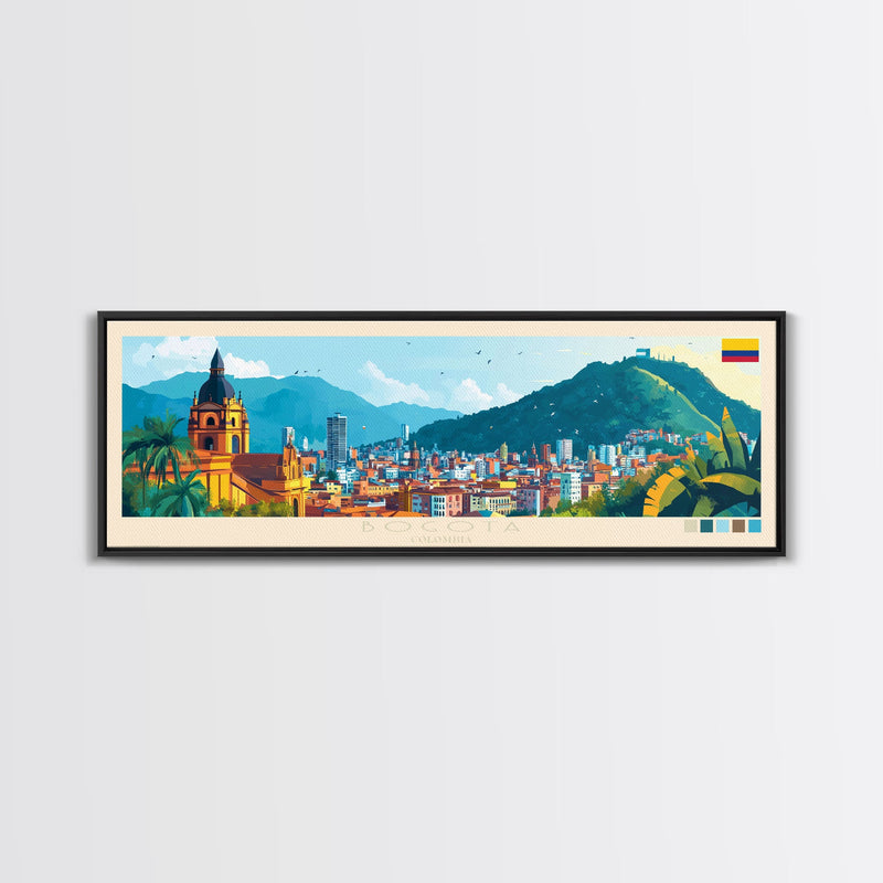 Bogota, Colombia Travel Poster Panoramic Canvas Print, Bogota, Colombia Painting, Colombia Art, Bogota Travel Art, Guest Room Painting