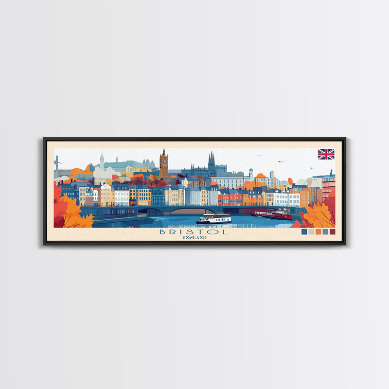 Bristol, England Panoramic Travel Poster Canvas Print, Bristol, England Painting, England Art, Bristol Panoramic Travel Art, Travel Painting