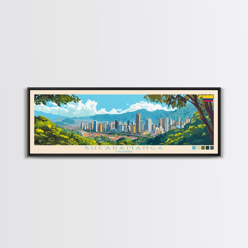 Bucaramanga, Colombia Panoramic Travel Poster Canvas Print, Bucaramanga, Colombia Painting, Colombia Art, Bucaramanga Travel Art, Guest Room Painting